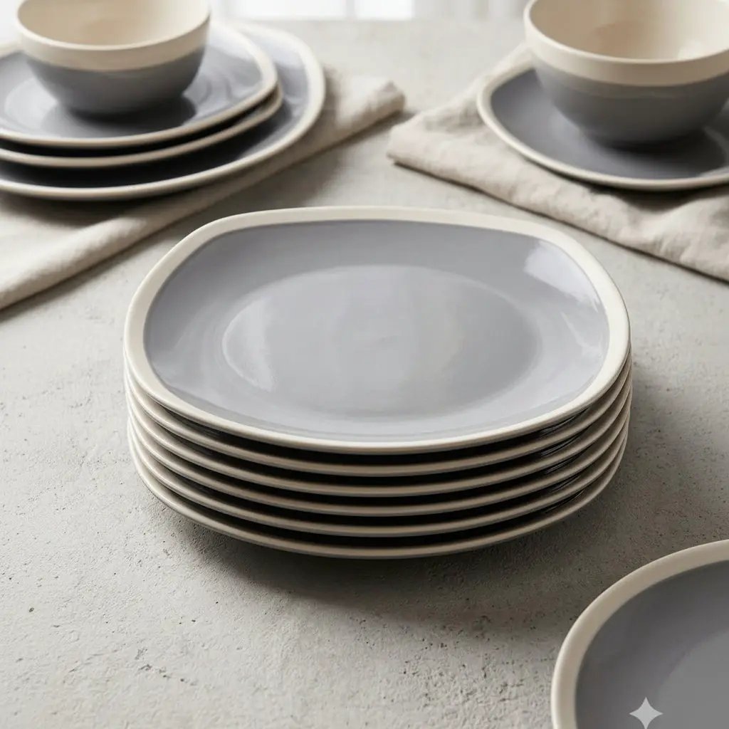 Ceramic Square Coloured Plates Set of 6 Kitchenware Plates