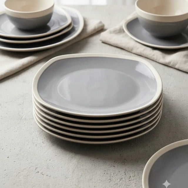 Ceramic Square Coloured Plates Set of 6 Kitchenware Plates