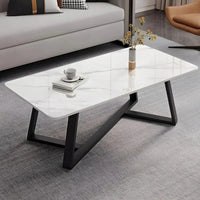 Marble Top Coffee Table White & Black Frame Furniture Coffee Tables