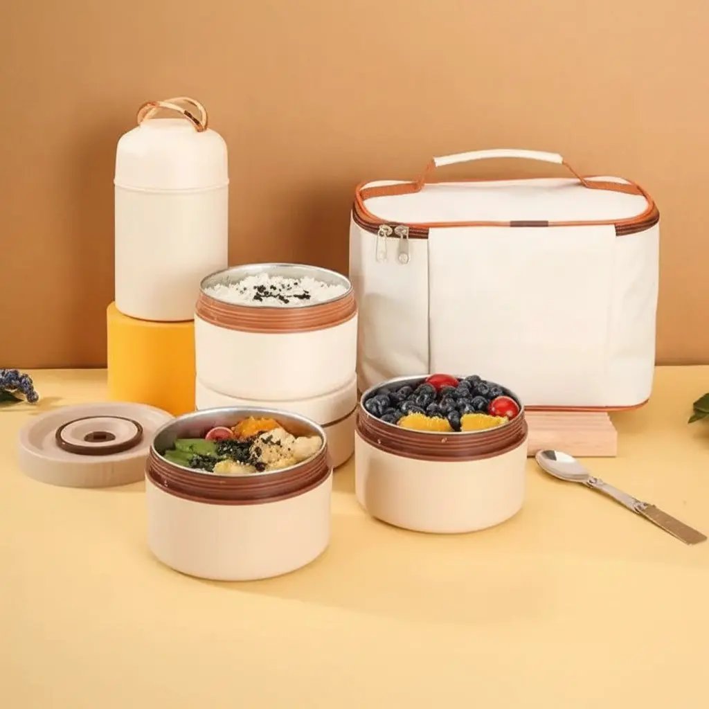3-in-1 Thermal Lunch Box Set with Flask & Insulated Bag 7-Piece Kitchen & Dining Lunch Box Sets