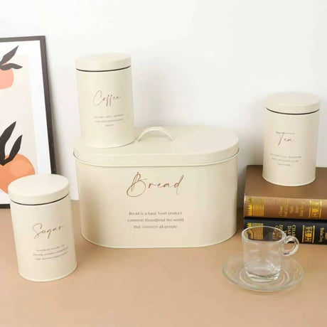 4-Piece Quilted Metal Bread Bin & Canister Set Kitchen & Dining Food Storage Containers