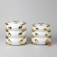 3-Piece Oval Glossy White & Gold Insulated Food Warmer Set Kitchen & Dining Food Warmers