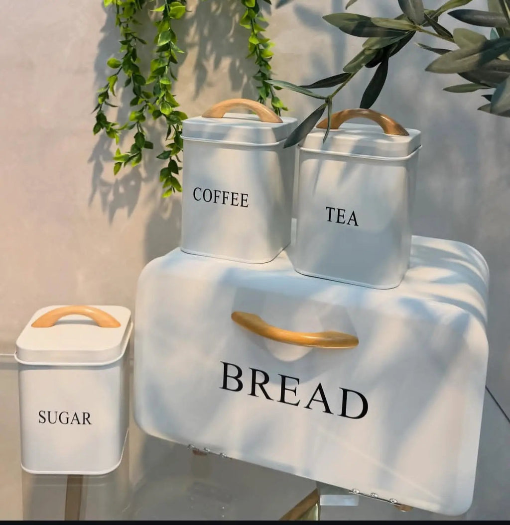 4-Piece Cream Metal Bread Bin & Canister Set Kitchen & Dining Food Storage Containers