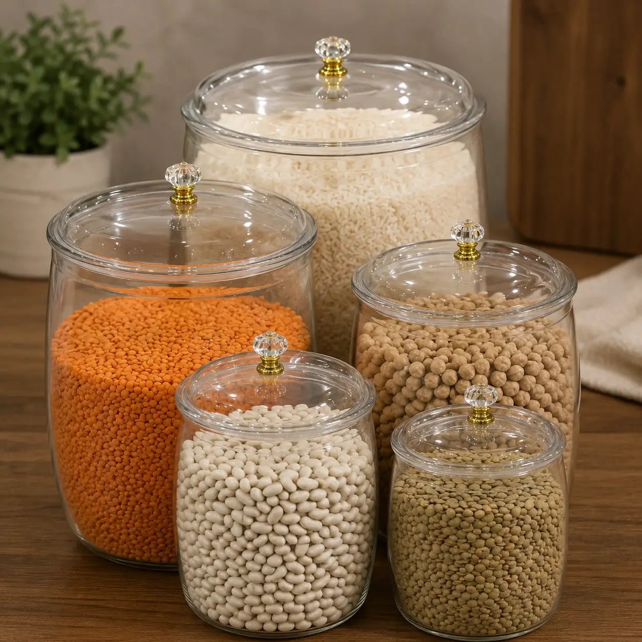 5-Piece Acrylic Storage Canister Set with Crystal Knobs Kitchen & Dining Food Storage Containers