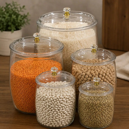 5-Piece Acrylic Storage Canister Set with Crystal Knobs Kitchen & Dining Food Storage Containers