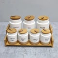 7-Piece White Speckled Ceramic Canister Set with Wooden Stand Kitchen & Dining Food Storage Containers
