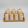 7-Piece Speckled Ceramic Spice Jar Set with Wooden Stand Kitchen & Dining Food Storage Containers