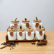 7-Piece Aesthetic Ceramic Storage Jar Set with Wooden Stand Kitchen & Dining Food Storage Containers