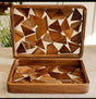 2-Piece Elegant Wood Mosaic Serving Tray Set Kitchen & Dining Serving Trays