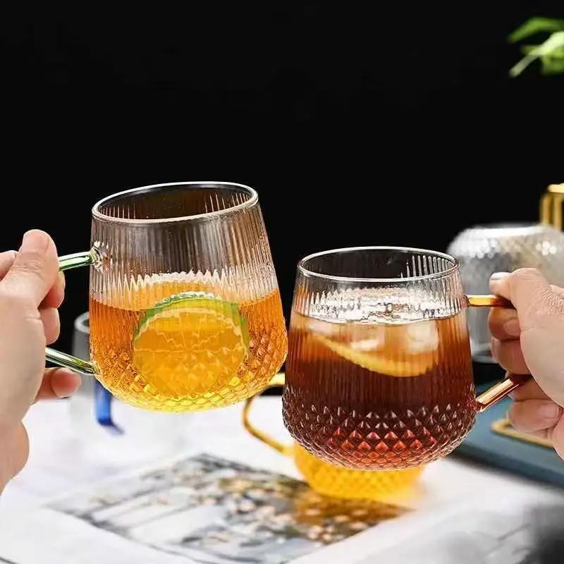 6-Piece Borosilicate Glass Cups with Gold Handle 500ml Kitchen & Dining Coffee & Tea Cups