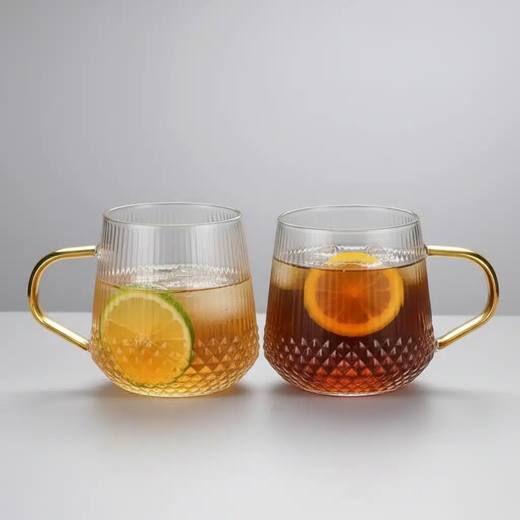 6-Piece Borosilicate Glass Cups with Gold Handle 500ml Kitchen & Dining Coffee & Tea Cups