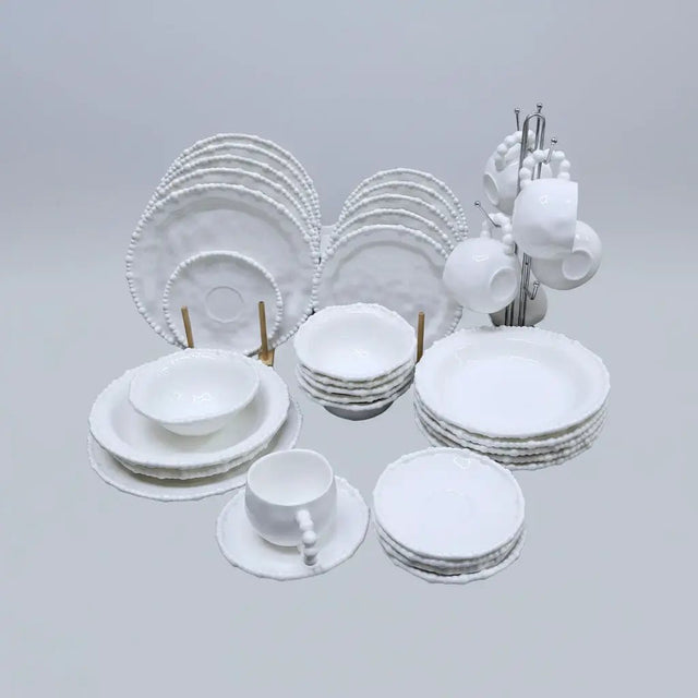 Pearl Rim White Ceramic Dinnerware Set 36pcs Dinnerware Dinnerware Sets