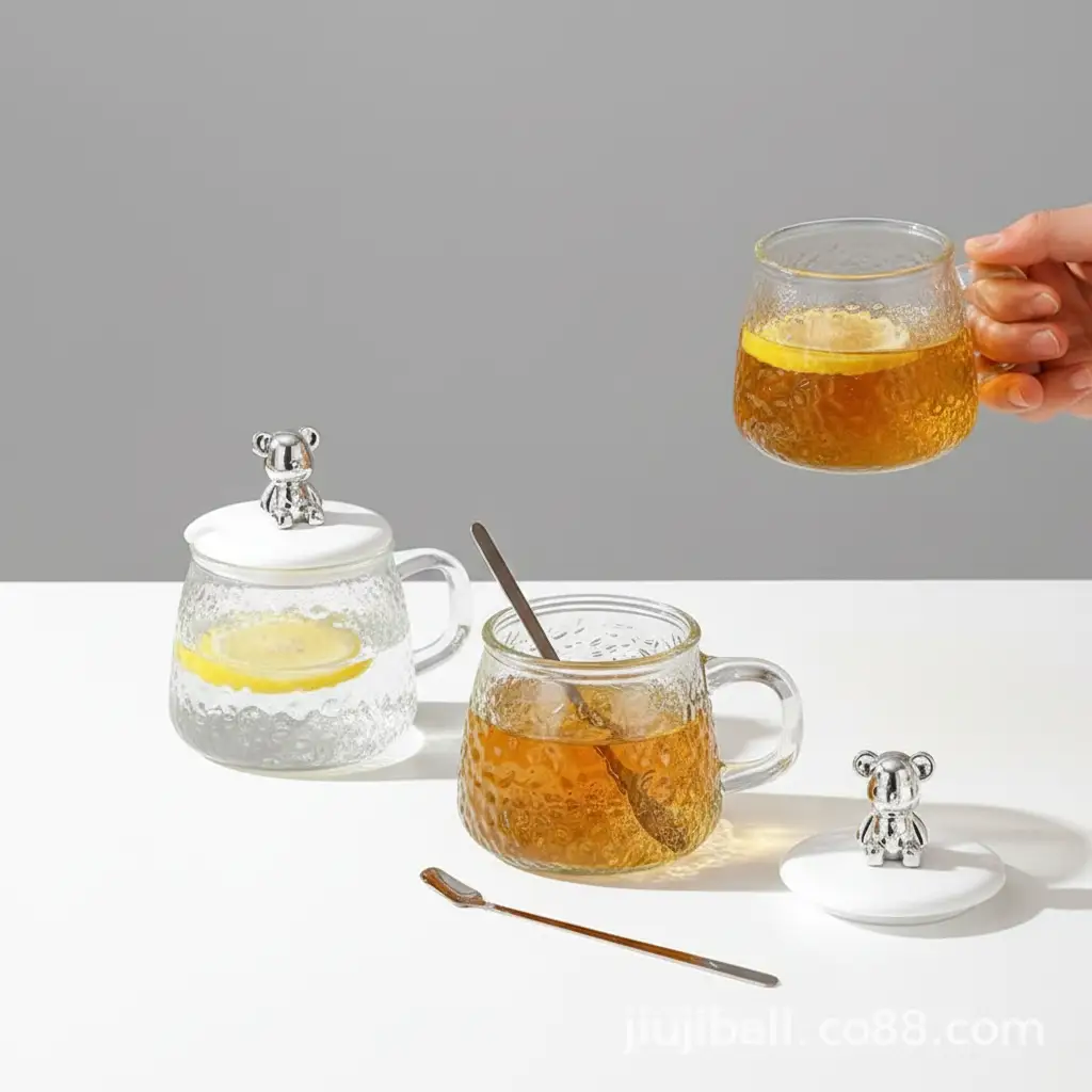 Borosilicate Glass Cup with Lid & Spoon 250ml Glassware Coffee & Tea Cups