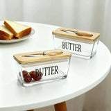 Glass Butter Tin with Bamboo Lid Kitchen Storage Butter Dishes