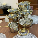 11-Piece Stainless Steel Cookware Set with Gold Trim Cookware Cookware Sets