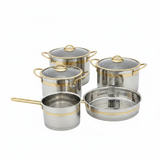 11-Piece Stainless Steel Cookware Set with Gold Trim Cookware Cookware Sets