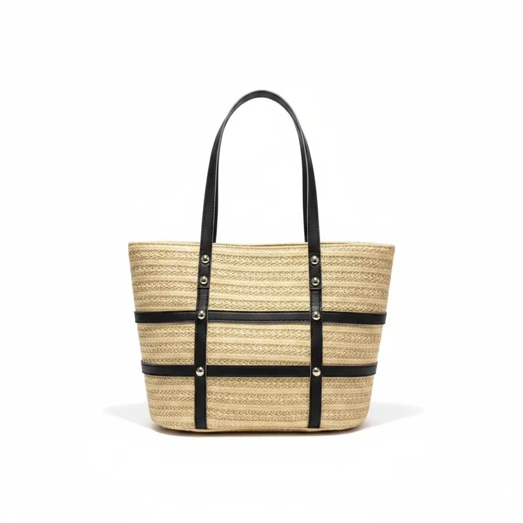 Women's Woven Straw Tote Bag with Zip Bags & Accessories Tote Bags