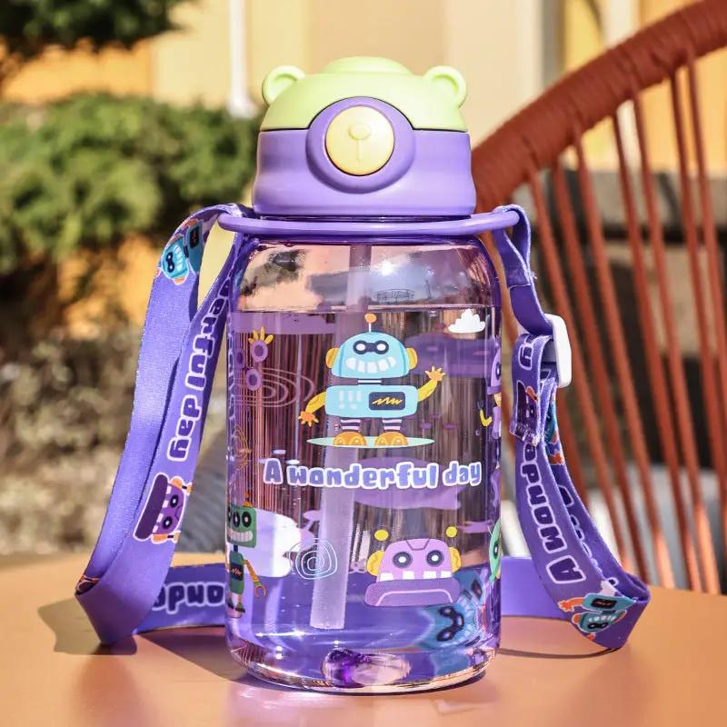 Straw Water Bottle Large Capacity Rope Strap For Students Kids & Travel Water Bottles