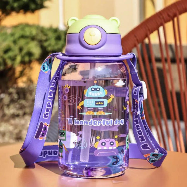 Straw Water Bottle Large Capacity Rope Strap For Students Kids & Travel Water Bottles