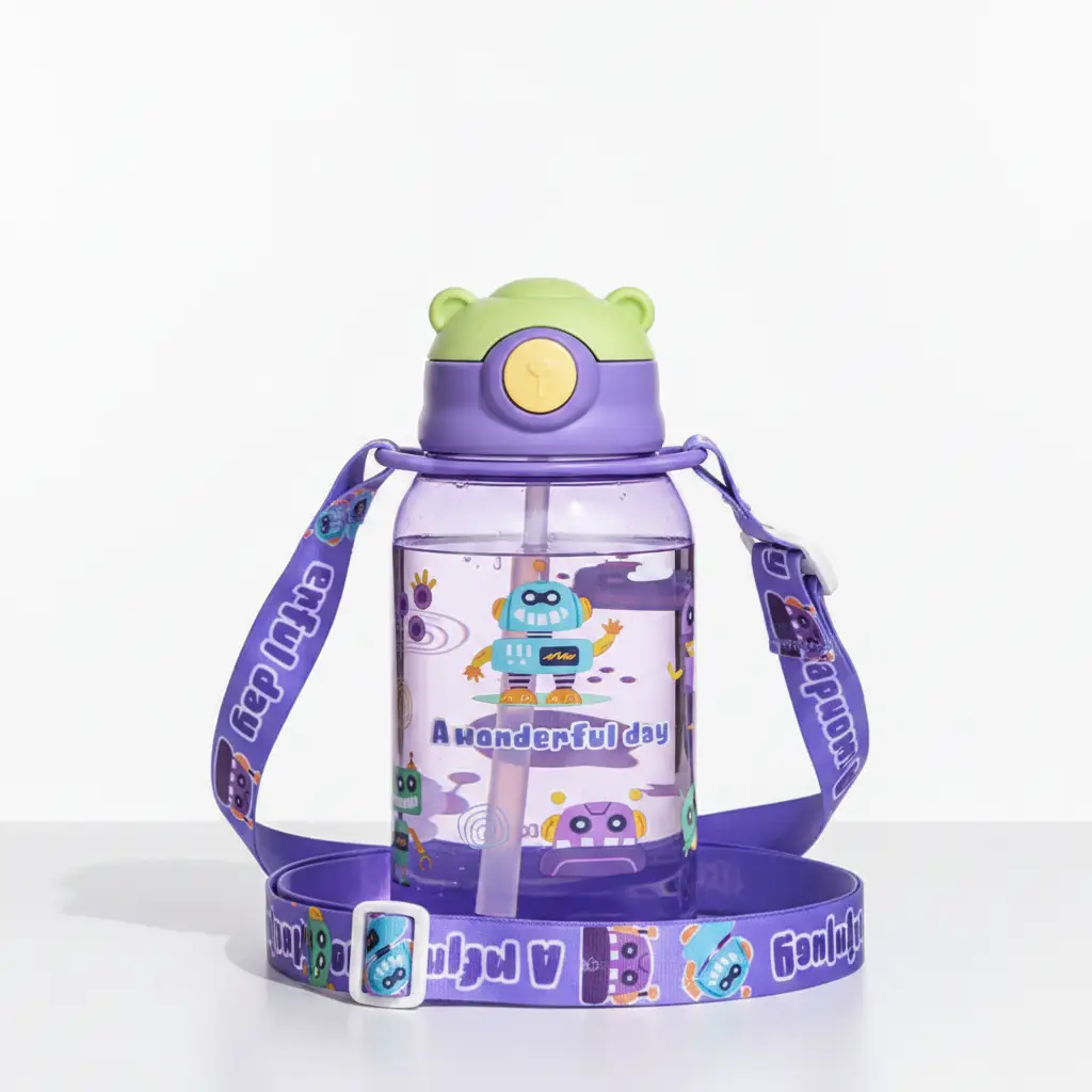 Straw Water Bottle Large Capacity Rope Strap For Students Kids & Travel Water Bottles