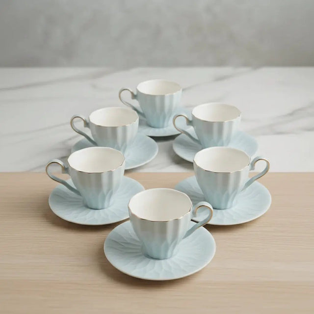 Blue Ceramic Cup & Saucer Set of 6 170ml Kitchenware Coffee Sets