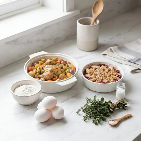 Round Ceramic Baking & Serving Tray Kitchenware Roasting Pans