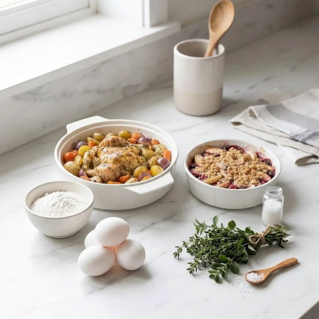 Round Ceramic Baking & Serving Tray Kitchenware Roasting Pans