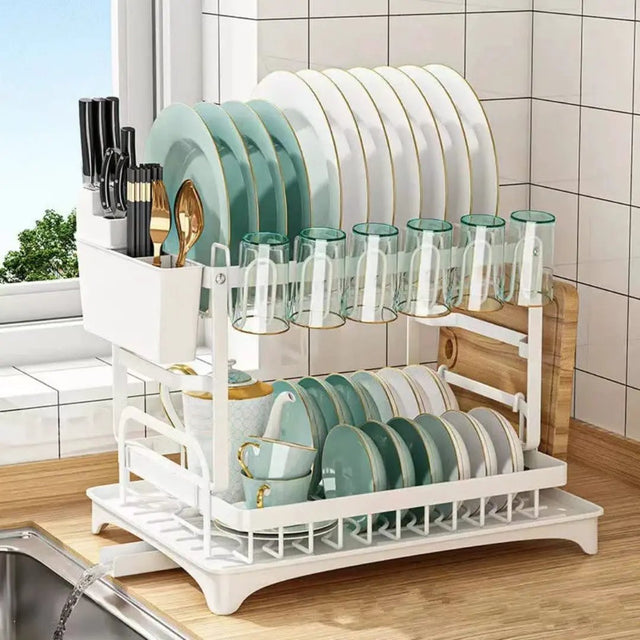 2-Layer Carbon Coated Dish Rack with Swivel Spout Kitchen & Storage Dish Racks