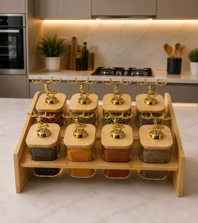 8-Piece Spice Rack Set with Bamboo Stand Kitchen & Storage Spice Organizers