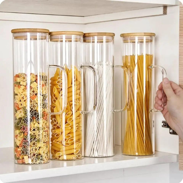 Borosilicate Glass Storage Jar with Bamboo Lid & Handle Kitchen & Storage Food Storage Containers