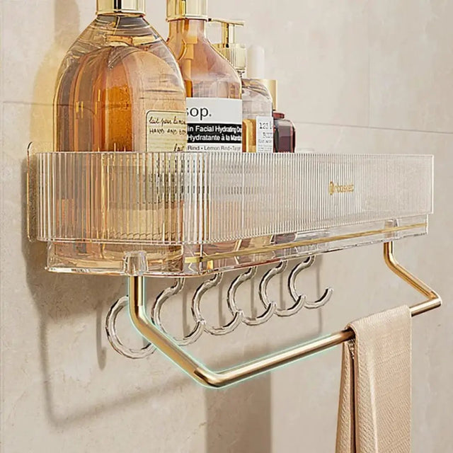 Wall Shelf with Towel Bar & 6 Hooks Home Decor Towel Bars