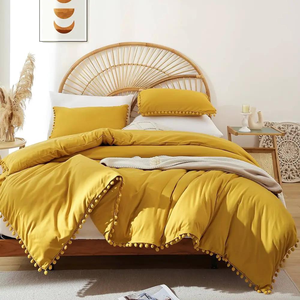 Pom-Pom Lace Bohemian Microfibre Duvet Cover Set Bedding Duvet Covers