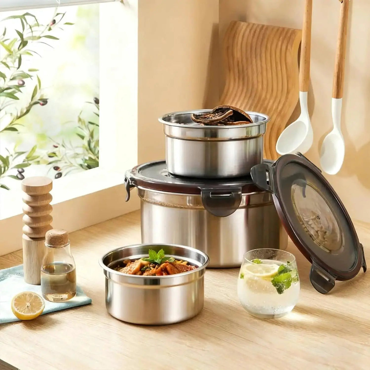 3-Piece Stainless Steel Lunch Box Set Kitchen & Storage Lunch Containers