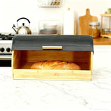Bamboo Bread Box with Roll-Top Black Lid Kitchen & Storage Bread Boxes