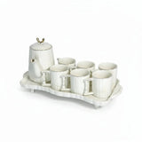 White Ribbed Tea Set 7pc with Ceramic Tray Kitchen & Dining Tea Sets