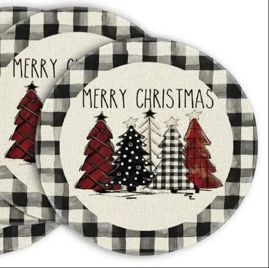 34cm Plaid Christmas Round Placemats Set Of 4 Placemats Placemats