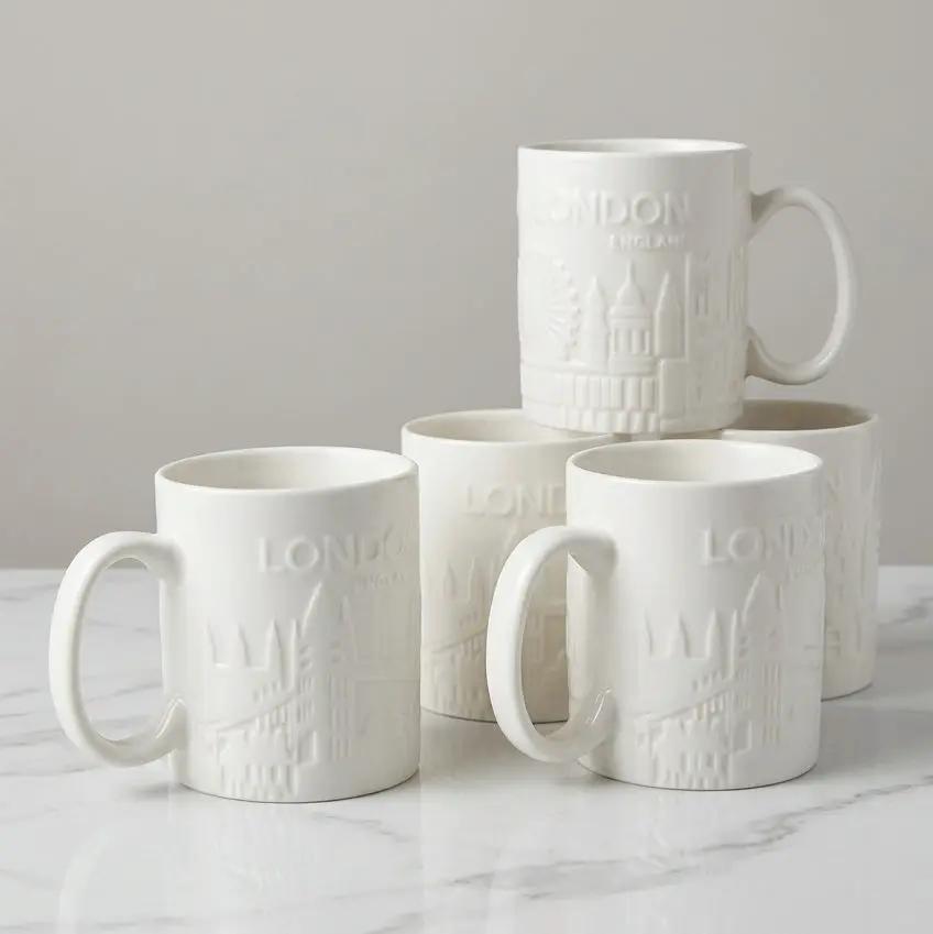 350ml London Engraved Ceramic Cups Set Of 6 Ceramic Cup Set Mugs