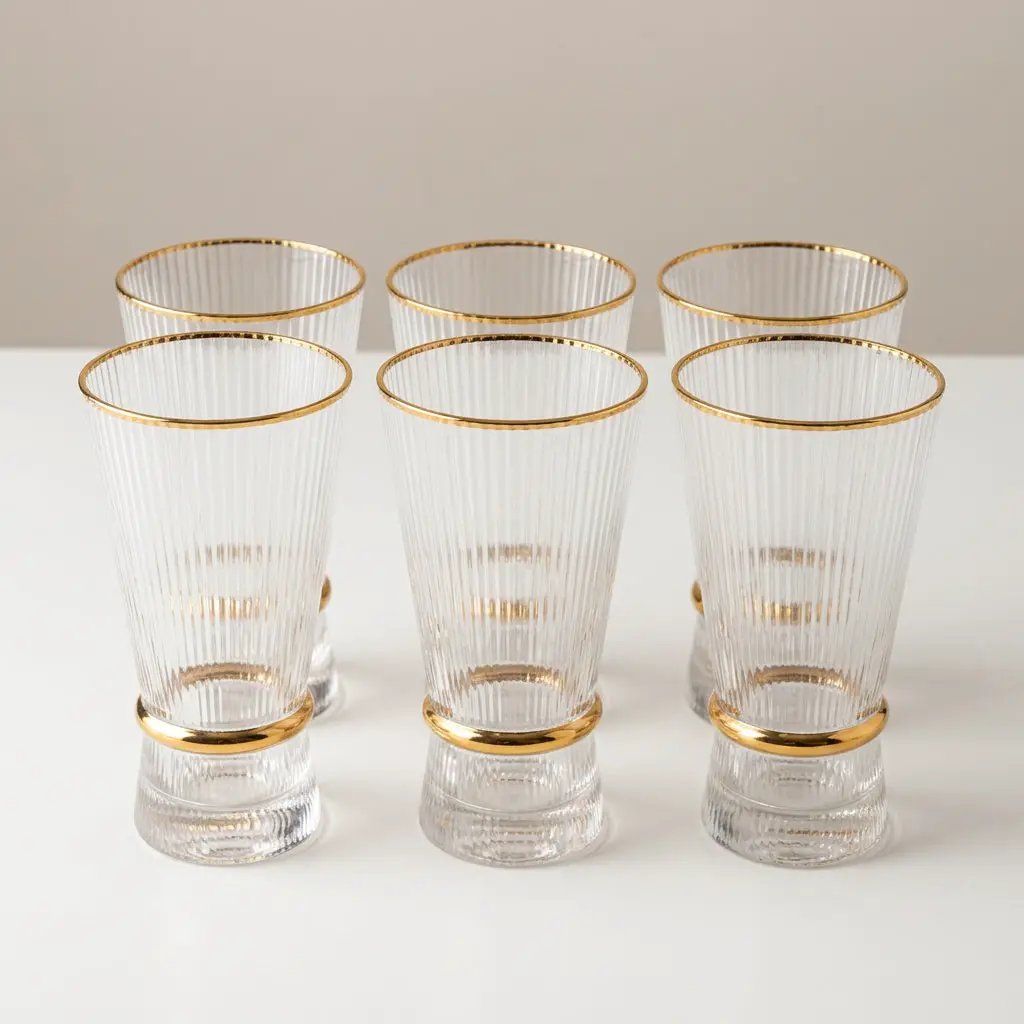 Ribbed Highball Glasses Set Of 6 Highball Glass Set Drinkware Sets