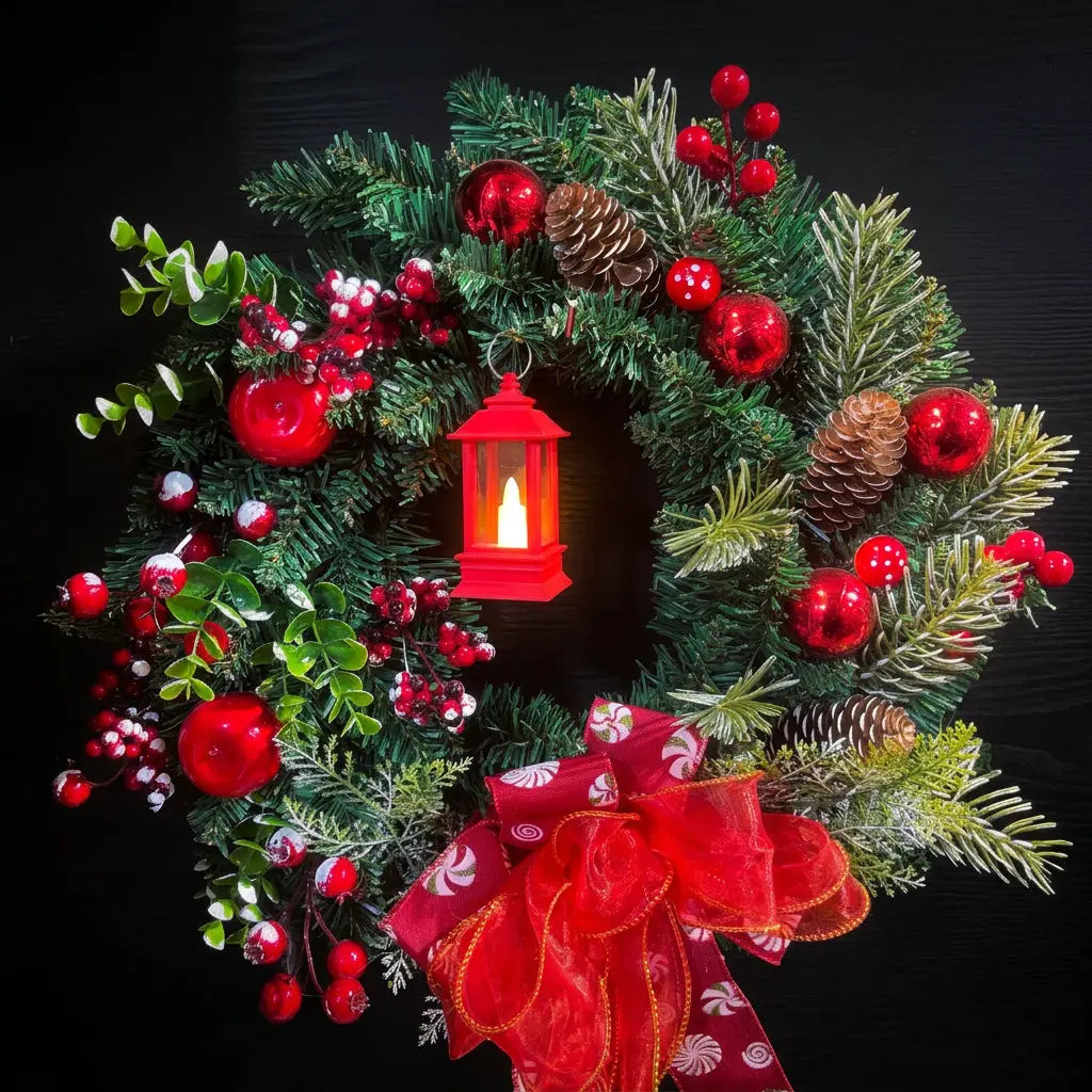 40cm Christmas Wreath With Baubles And Bow Christmas Wreath Wreaths
