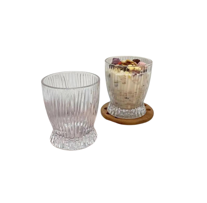 6 Piece Short Vertical Stripes Milk Cup Glass Set | Stylish Water & Beverage Glasses | Modern Design
