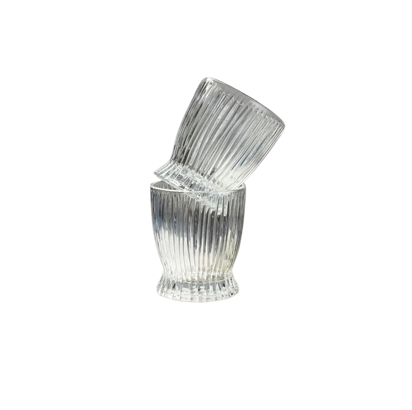 6 Piece Short Vertical Stripes Milk Cup Glass Set | Stylish Water & Beverage Glasses | Modern Design