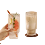 Long Wind Vertical Stripe Glass Coffee Cup | Sleek Stackable Design for Coffee, Water & More | Transparent Glass Cup