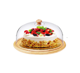 High Quality Bamboo Base Cake/Fruit Stand with Acrylic Dome Cover | Elegant Display | Ideal for cakes, fruits, pastries