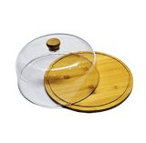 High Quality Bamboo Base Cake/Fruit Stand with Acrylic Dome Cover | Elegant Display | Ideal for cakes, fruits, pastries