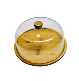 High Quality Bamboo Base Cake/Fruit Stand with Acrylic Dome Cover | Elegant Display | Ideal for cakes, fruits, pastries