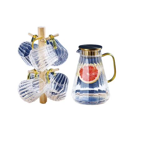 Glass Decanter Kettle Cups Set | High Quality Glass with Metallic Gold Finish- Furaha Finds Kenya