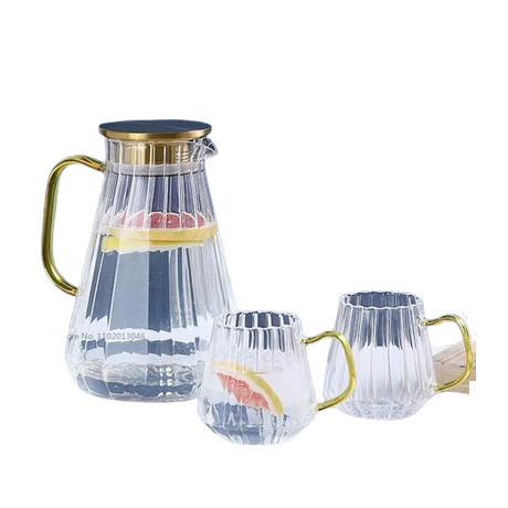 Glass Decanter Kettle Cups Set | High Quality Glass with Metallic Gold Finish- Furaha Finds Kenya