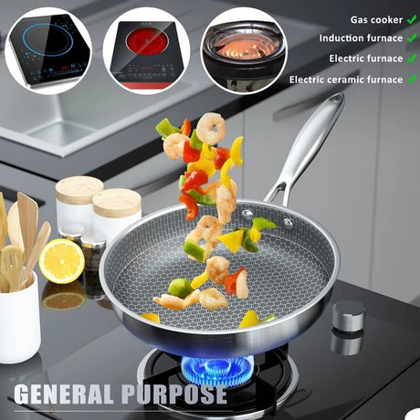 28cm Non Stick Honeycomb Stainless Steel Frying Pan | Scratch Resistant | Comfortable Handle | Oven & Induction Compatible- Furaha Finds Kenya