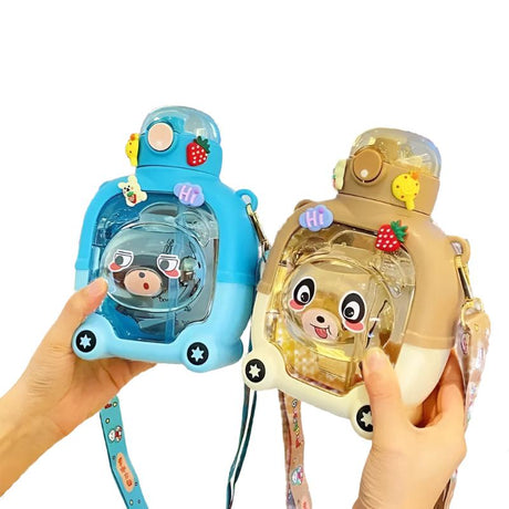 Furaha Finds 1000 ml Teddy Bear Design Water Bottle  Built in Straw