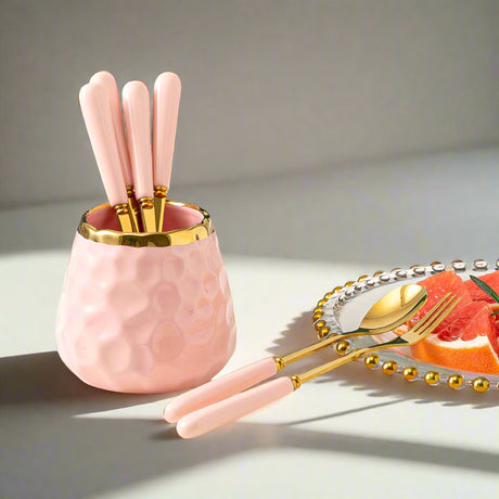 Nordic Light Luxury Fruit Fork and Spoon Set | Includes Ceramic Storage Tank- Furaha Finds Kenya